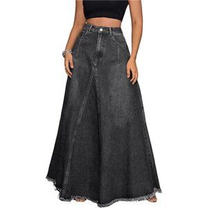 Women's Retro Distressed High Waist Denim Skirt Black